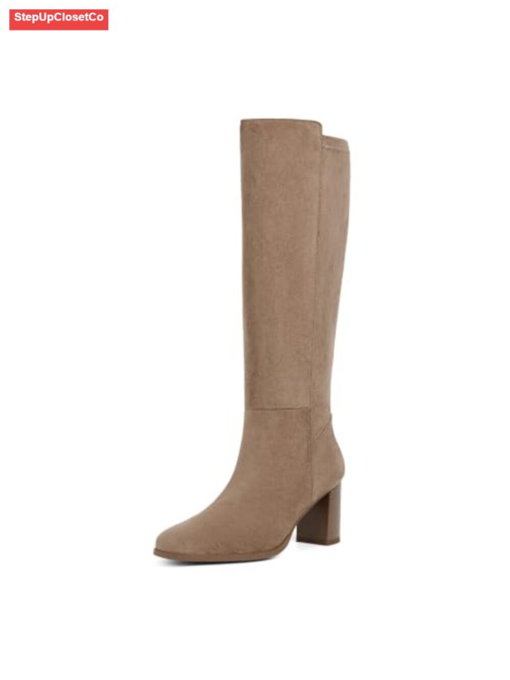Stretchy Knee High Boots Square Toe Chunky Heel Faux Suede